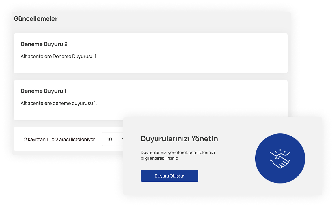 Alt acentelere anlık duyurular paylaşın.