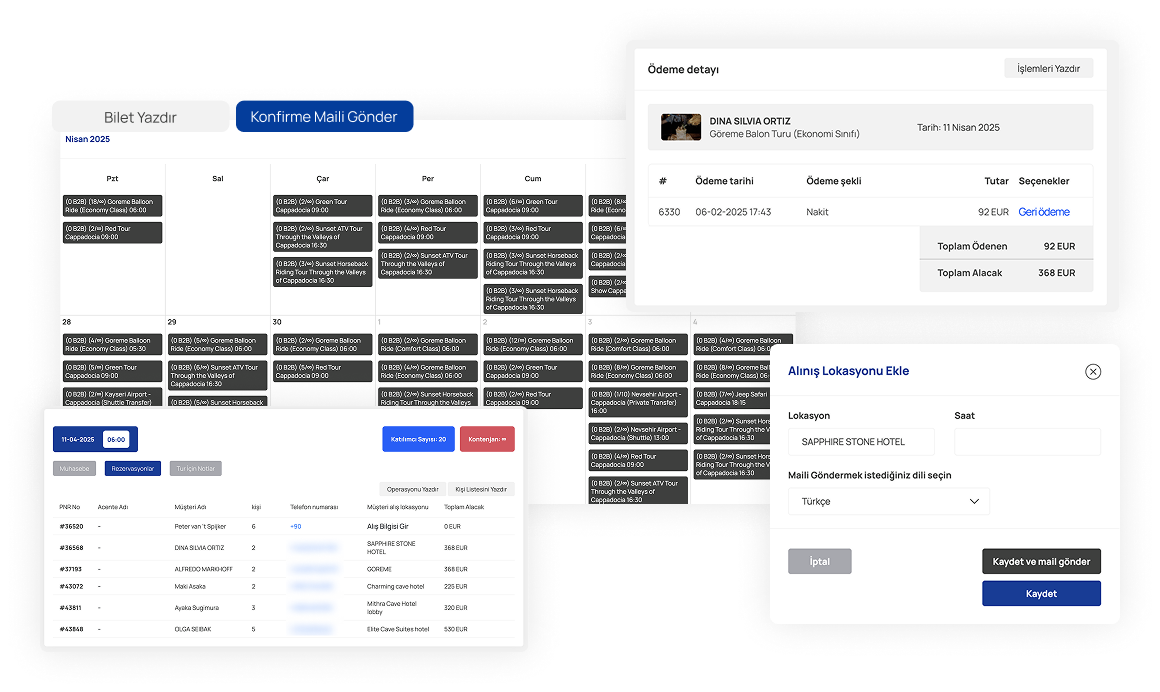 Takvim üzerinden tüm turlarınıza hakim olun.