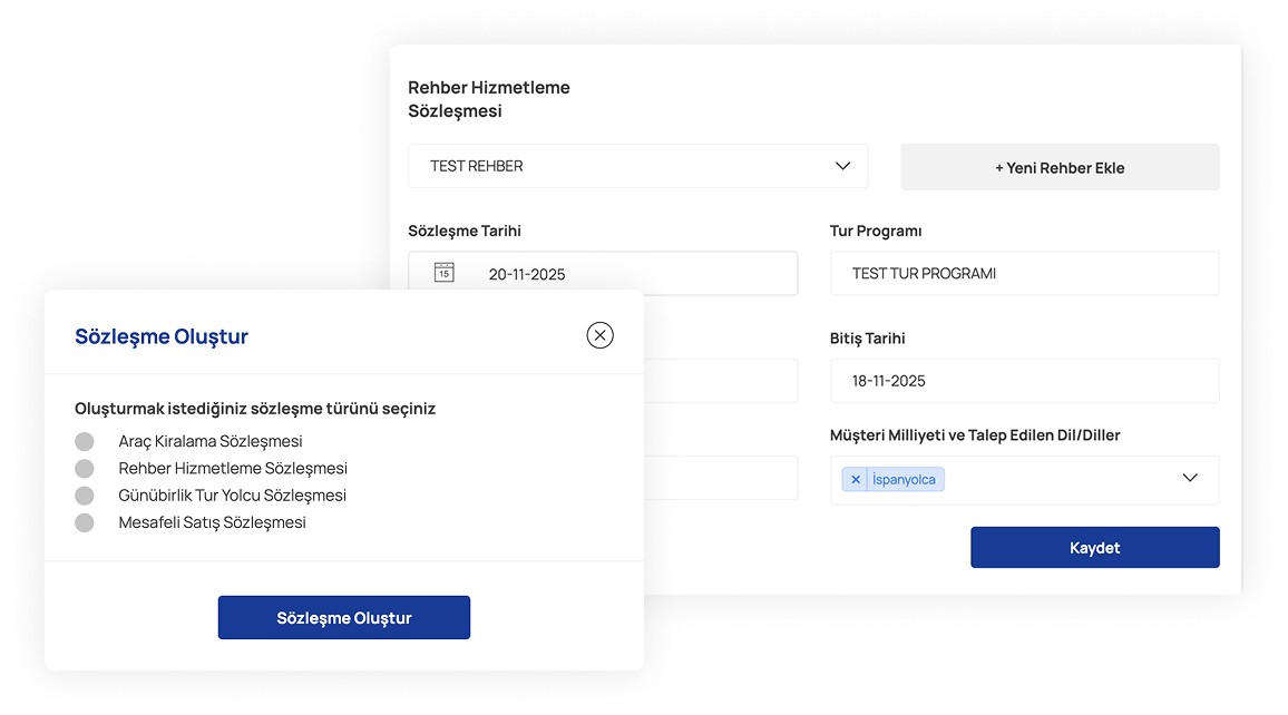 TURSAB’ın istediği sözleşmeleri kolayca oluşturun.